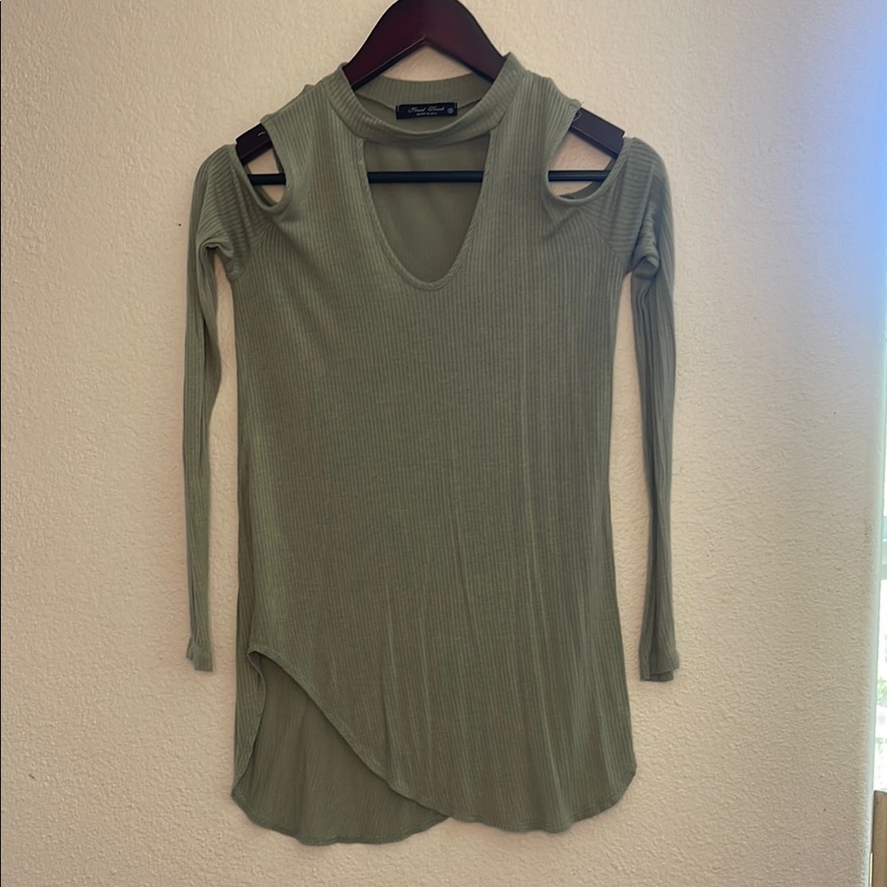Final Touch Green Asymmetrical Cut-Out Blouse